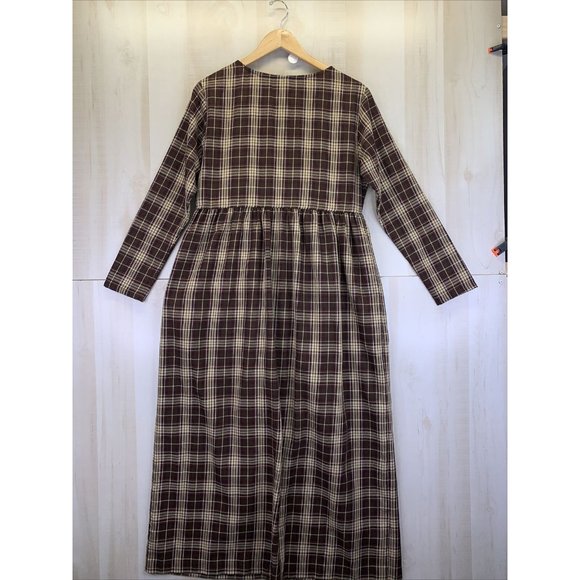 Vintage 1980-90s Moda Intl Womens Brown Plaid Button Front Dress Medium-USA Made - Picture 6 of 6